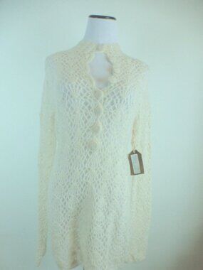 GOLD HAWK blush cream sheer CROCHET LONG SWEATER TUNIC Top NWT M